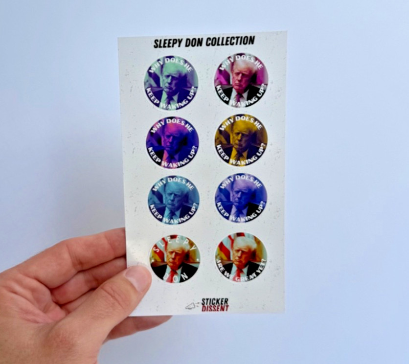 Donald Trump Asleep Stickers 8pc Assorted Anti Trump Political Humor Decals 1.5"