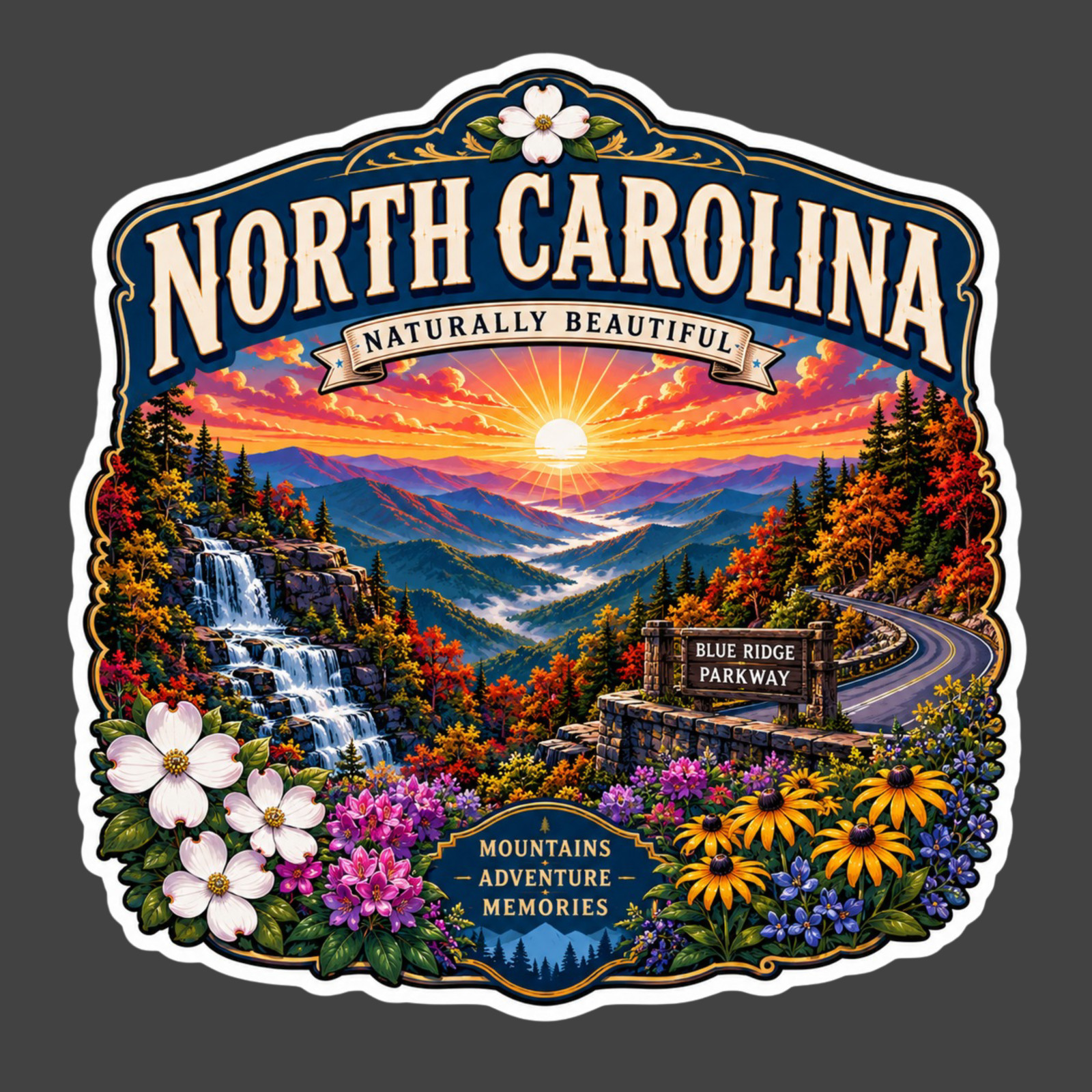North Carolina Sticker Vinyl Decal Blue Ridge Parkway Mountains Travel Souvenir