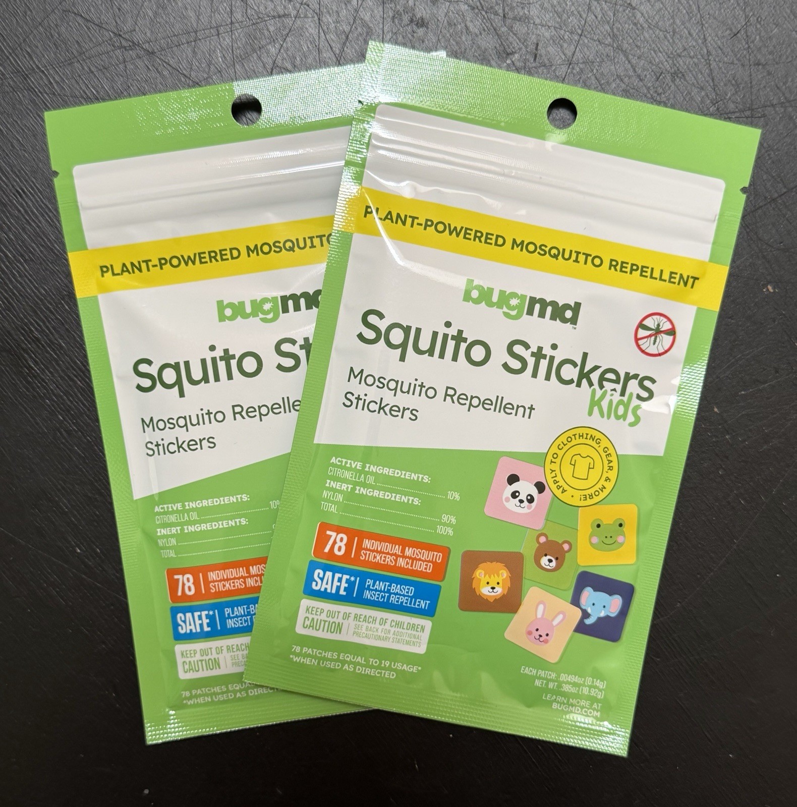 BugMD Plant-Powered Squito Stickers for Kids & Adults – 2 Packs