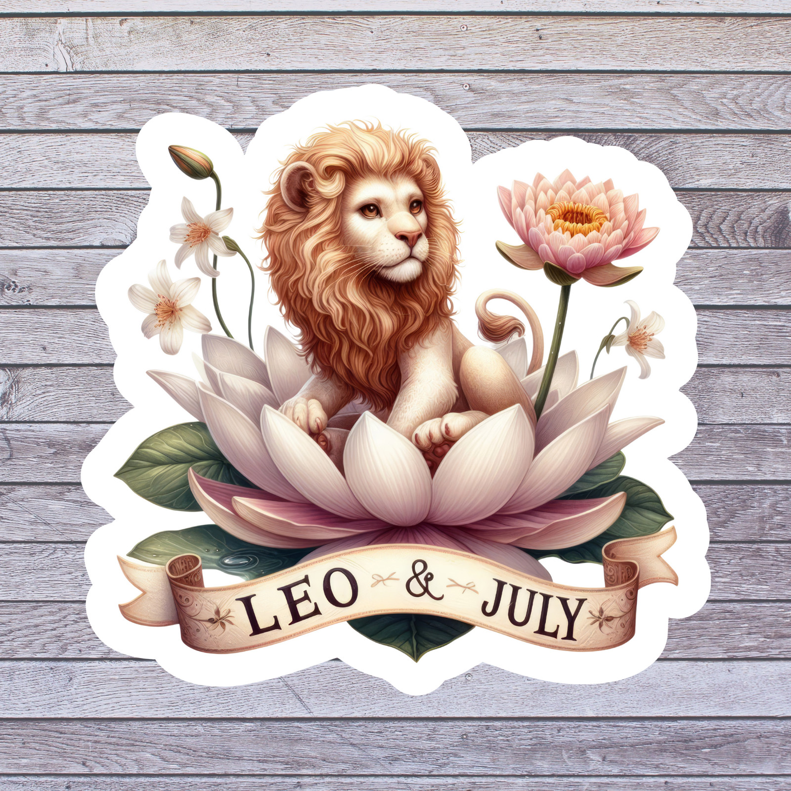 Leo sticker vinyl decal lion lotus flower zodiac july celestial illustration