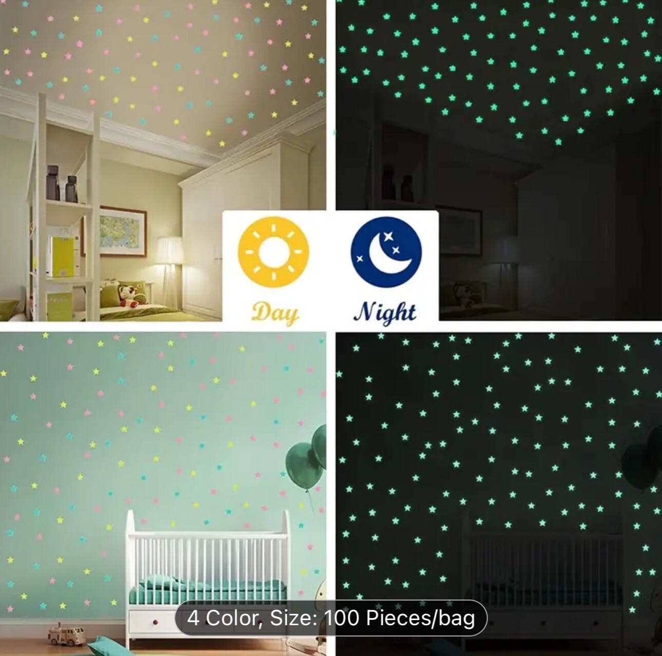 100PCS 3CM Luminous Star Wall Sticker Luminous Fluorescent 3D Kids Bedroom