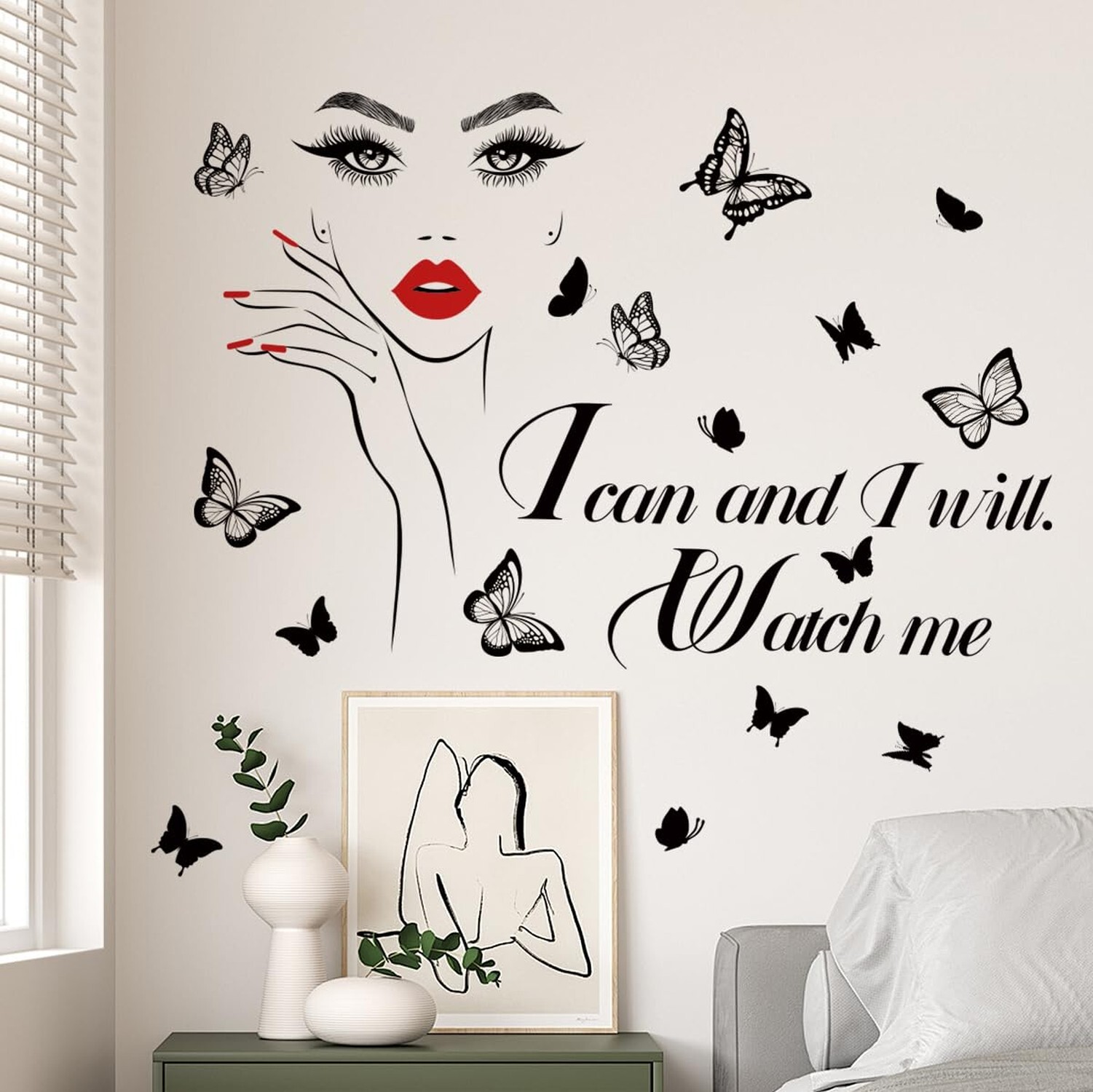 3D Inspirational Quotes Wall Decals Removable DIY Red Lips Girl and Motivatio…