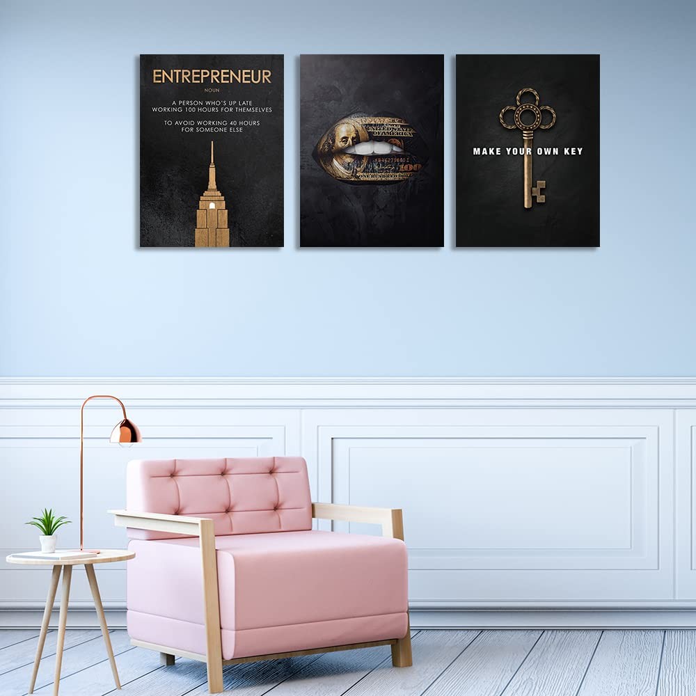 Motivational Wall Art Canvas Prints, 3 Panel Entrepreneur Office Wall Art wit…