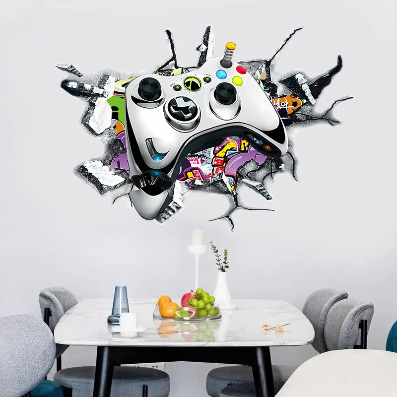 3D Broken Wall Gaming Controller Vinyl Sticker Kids Room Boy Bedroom Decor