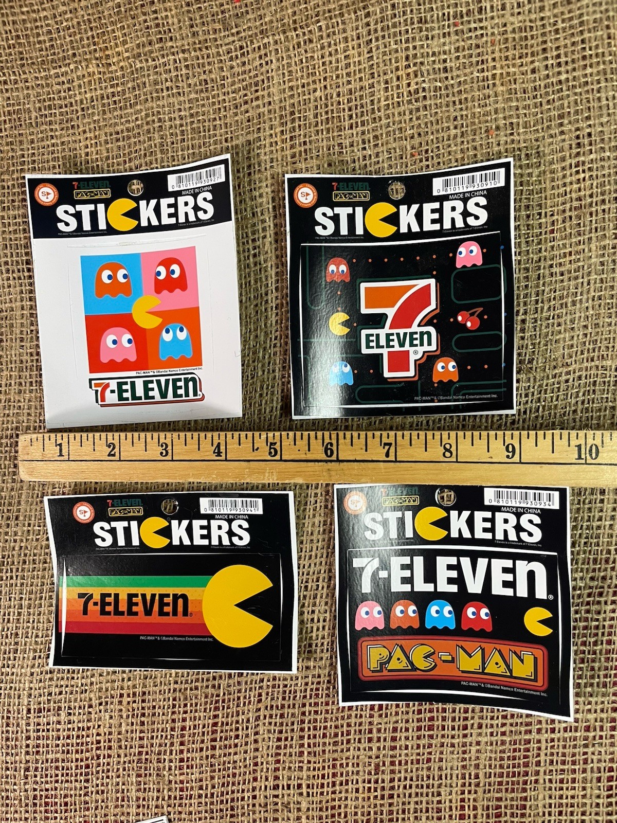 7-Eleven Pac-Man Stickers Lot 4, Pac-Man Bandai Namco Arcade Games Decals