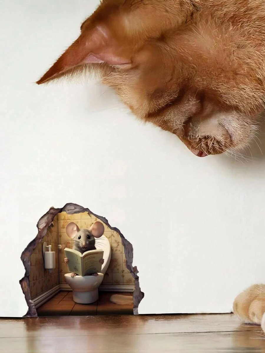 3D Mouse Hole Wall Stickers Funny Rat Wall Decals Kitchen Bedroom 3pcs