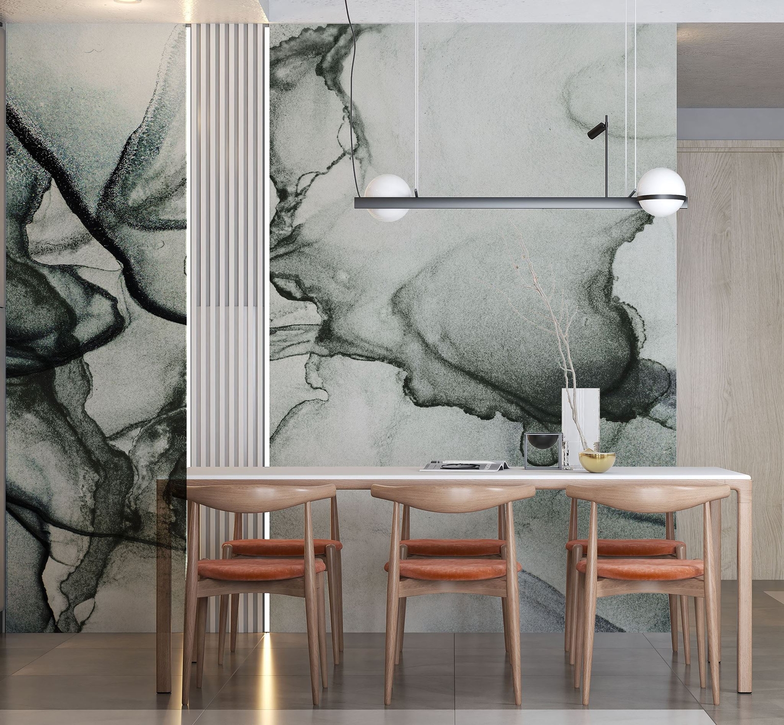 Abstract Black and White Fluid Alcohol Ink Painting Wall Mural. Peel and Stick W