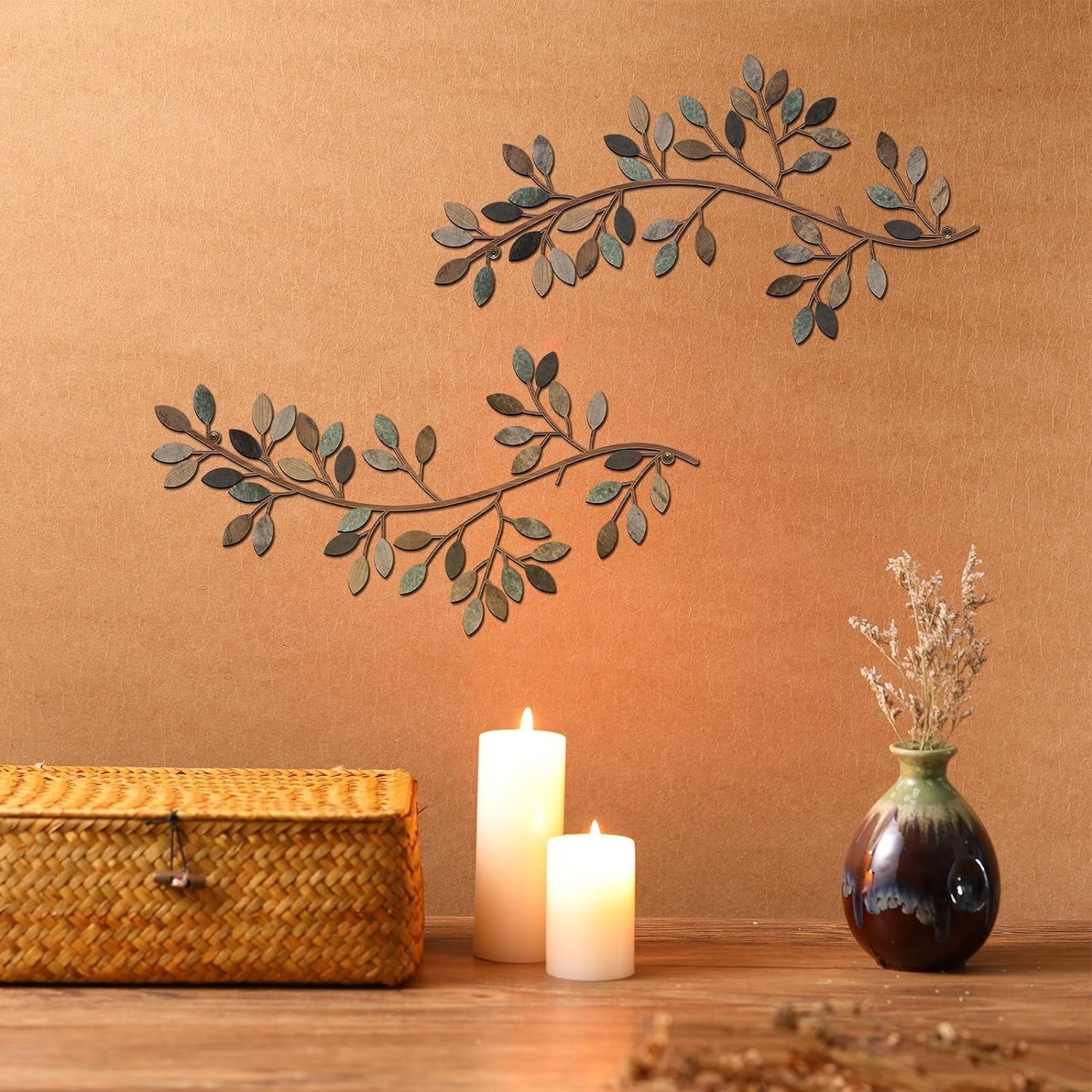 Nature-Inspired 2-Piece Metal Leaf Wall Decor for Indoor & Outdoor Elegance