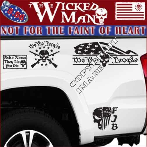 The Wicked Man – We The People Text Half Flag Skull Decal Sticker