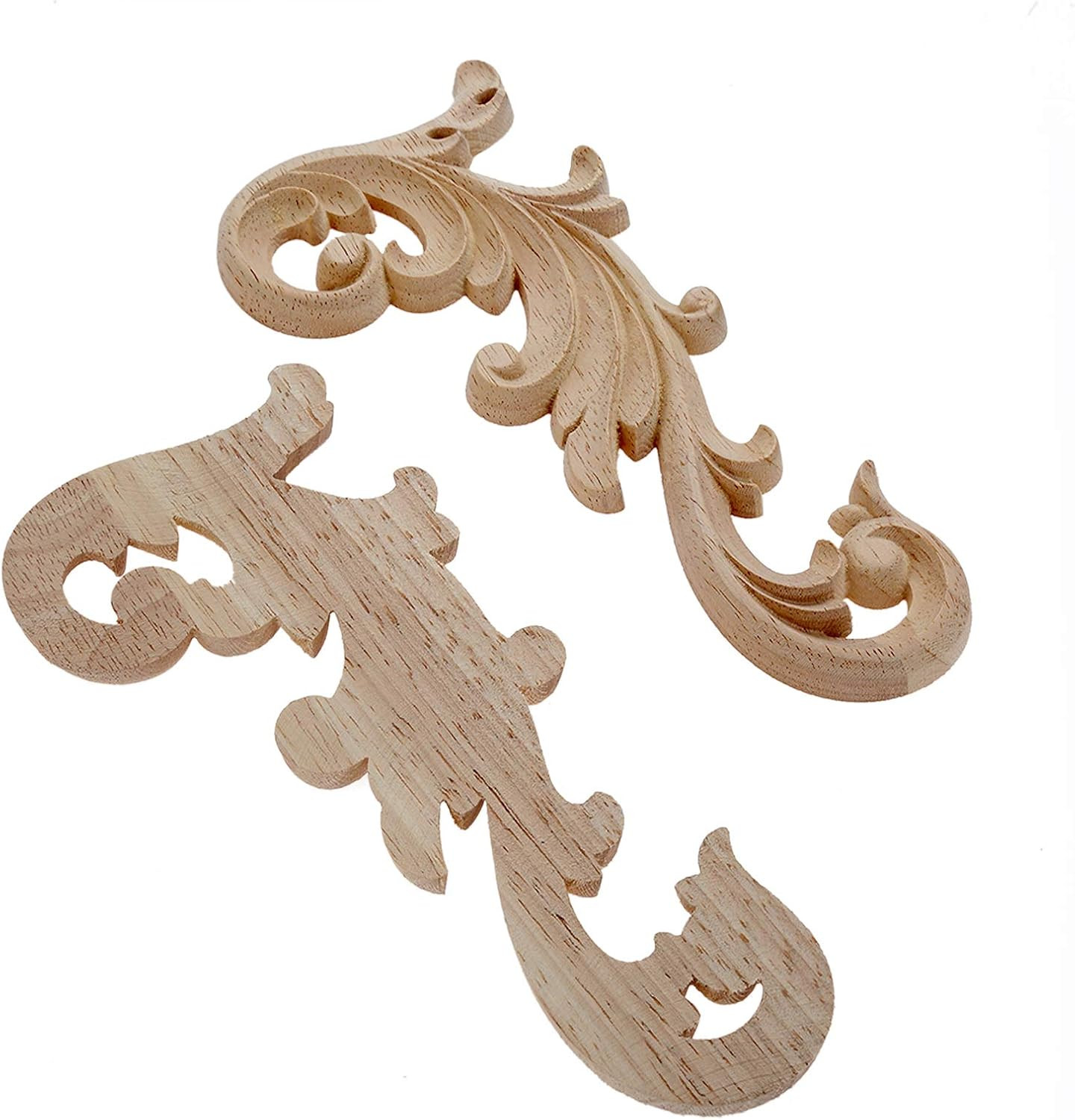 2-Pair Clear Carved Wood Appliques Onlay, 24X12Cm/9.45X4.72Inch, Door Decorative