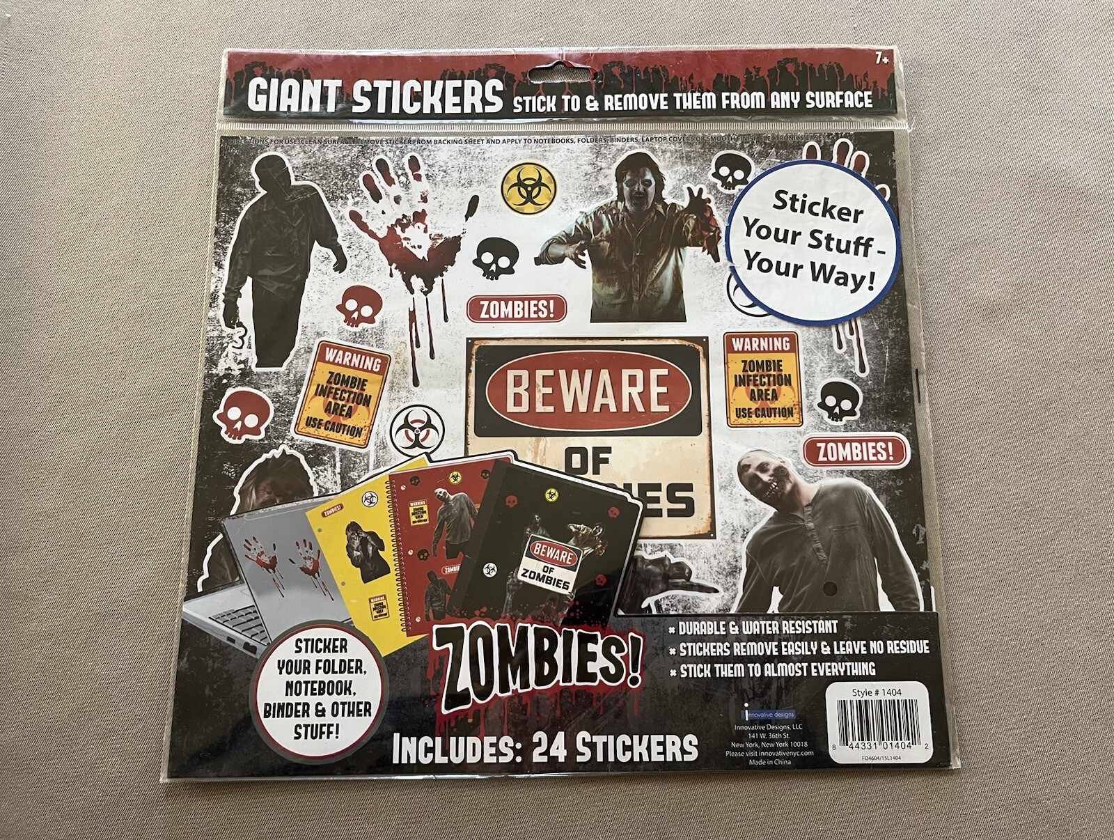 1 Giant Sheet Zombies Stickers~Sheet Is 10 1/2” X 11 3/4” & Has 24 Stickers, New