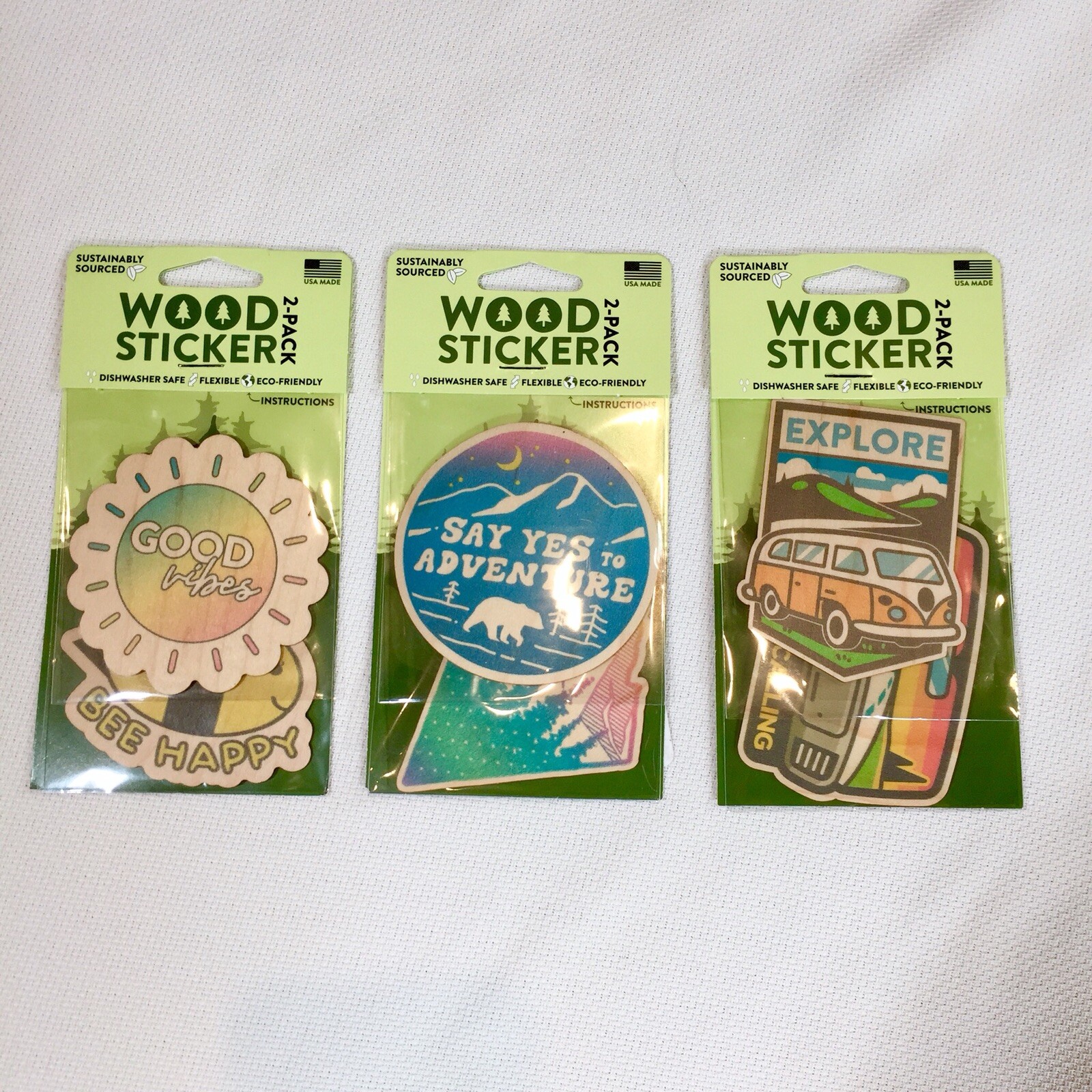 Dust City Wood Stickers 6 Pc Eco-Friendly Adventure Vibes Travel Nature Hiking