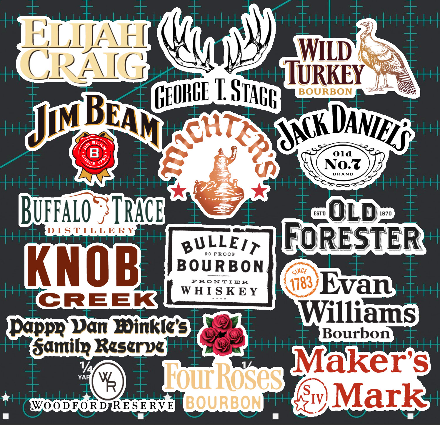 15 Whiskey Bourbon Logo Stickers – Clear, Holographic, or White- Scotch US
