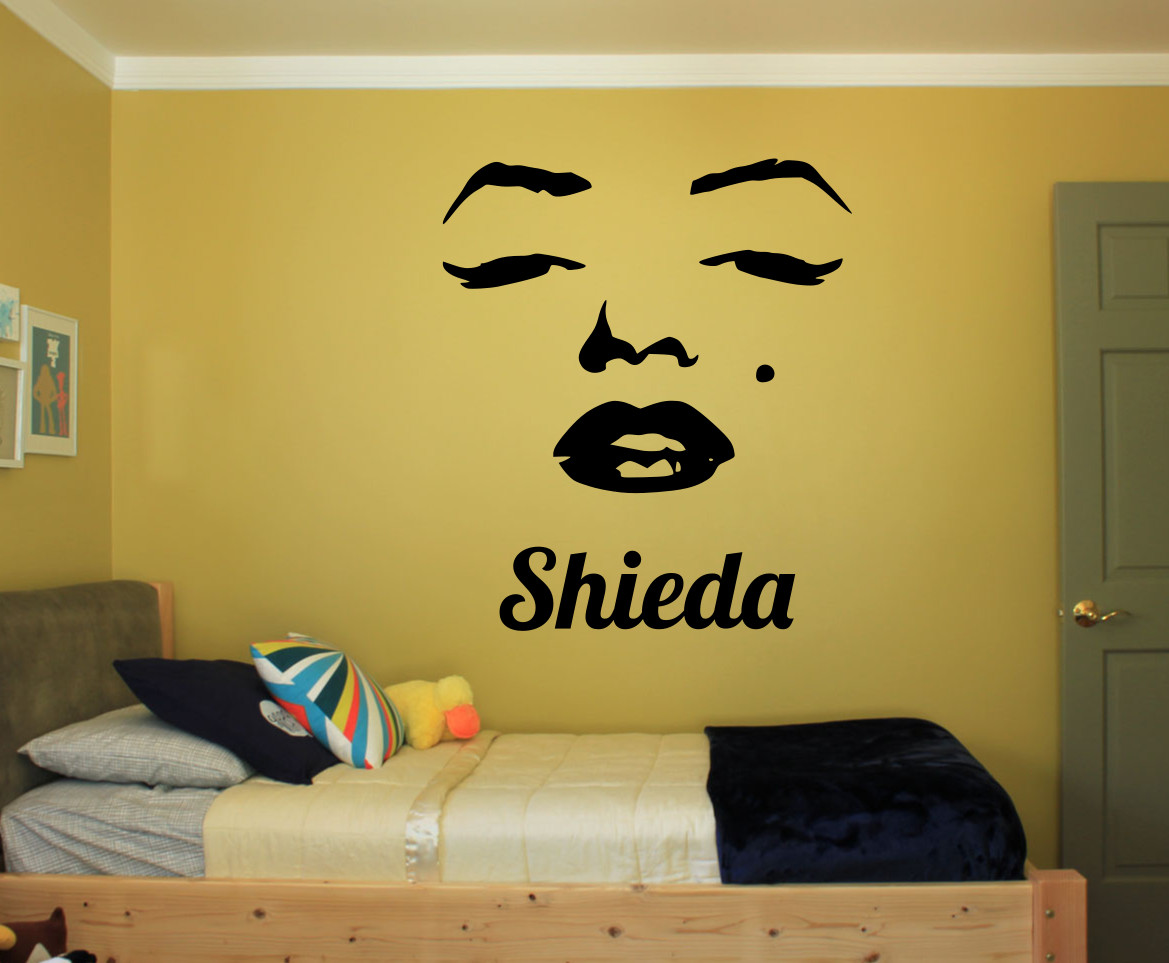 MARILYN MONROE FACE CUSTOM NAME WALL VINYL DECAL REMOVABLE COLOR CHOICE 22X25"