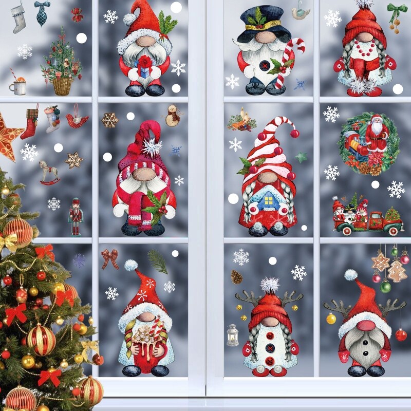 Upgrade Christmas Window Clings Decorations 9 Sheets Elves Window Stickers