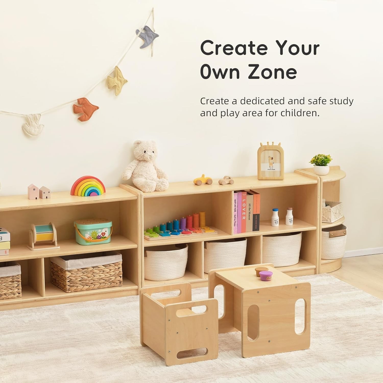 2-Shelf Montessori Shelf Toy Organizers and Storage for Kids, 3-Section Wooden
