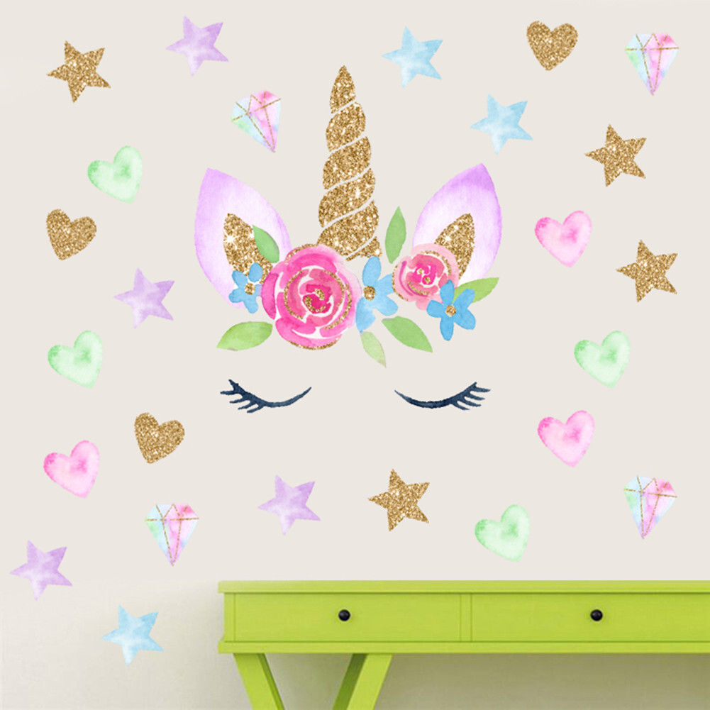 Magical Fairy Unicorn Wall Stickers Stars for Girls Kids Room Decor