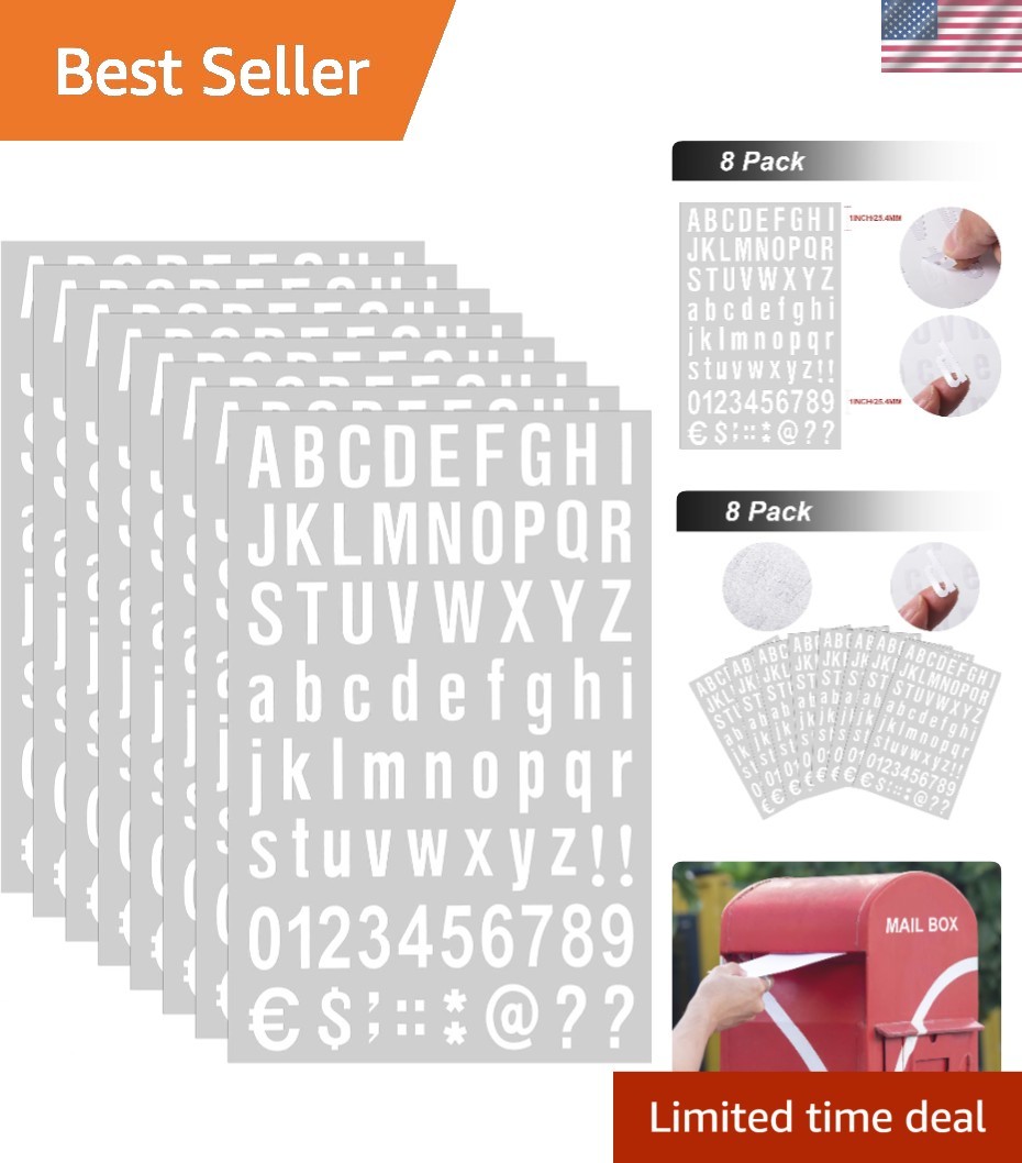 Versatile 8 Sheets Vinyl Letters & Numbers Kit for Mailboxes and Signs – 1 Inch