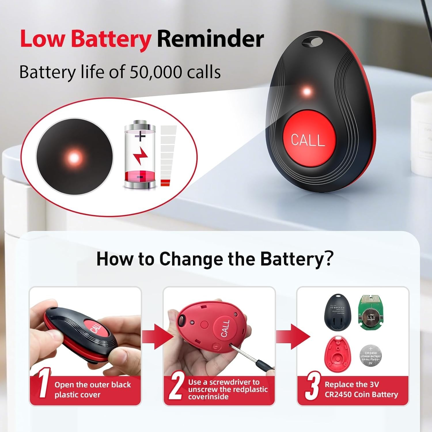 Wireless Caregiver Call Button System, Plug-in Nurse Caregiver Pager for