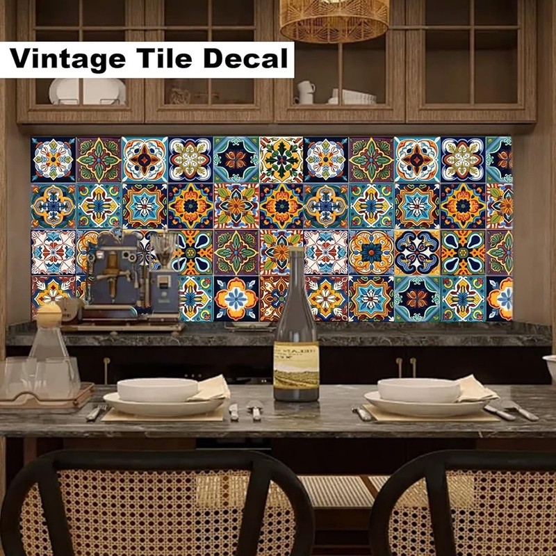 Moroccan Bohemian Tile Stickers 48 Pack Peel & Stick Wall Decals Home Decor New