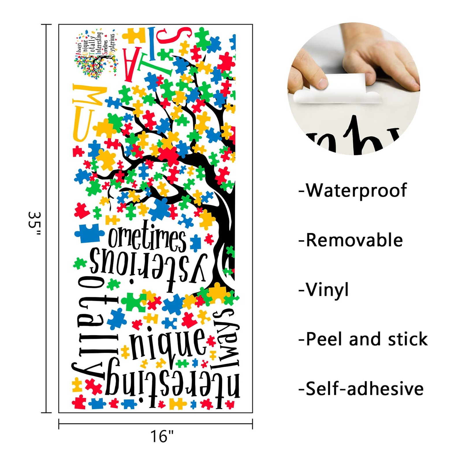 Autism Awareness Day Inspirational Sign Wall Decal Sticker, Positive Puzzle P…