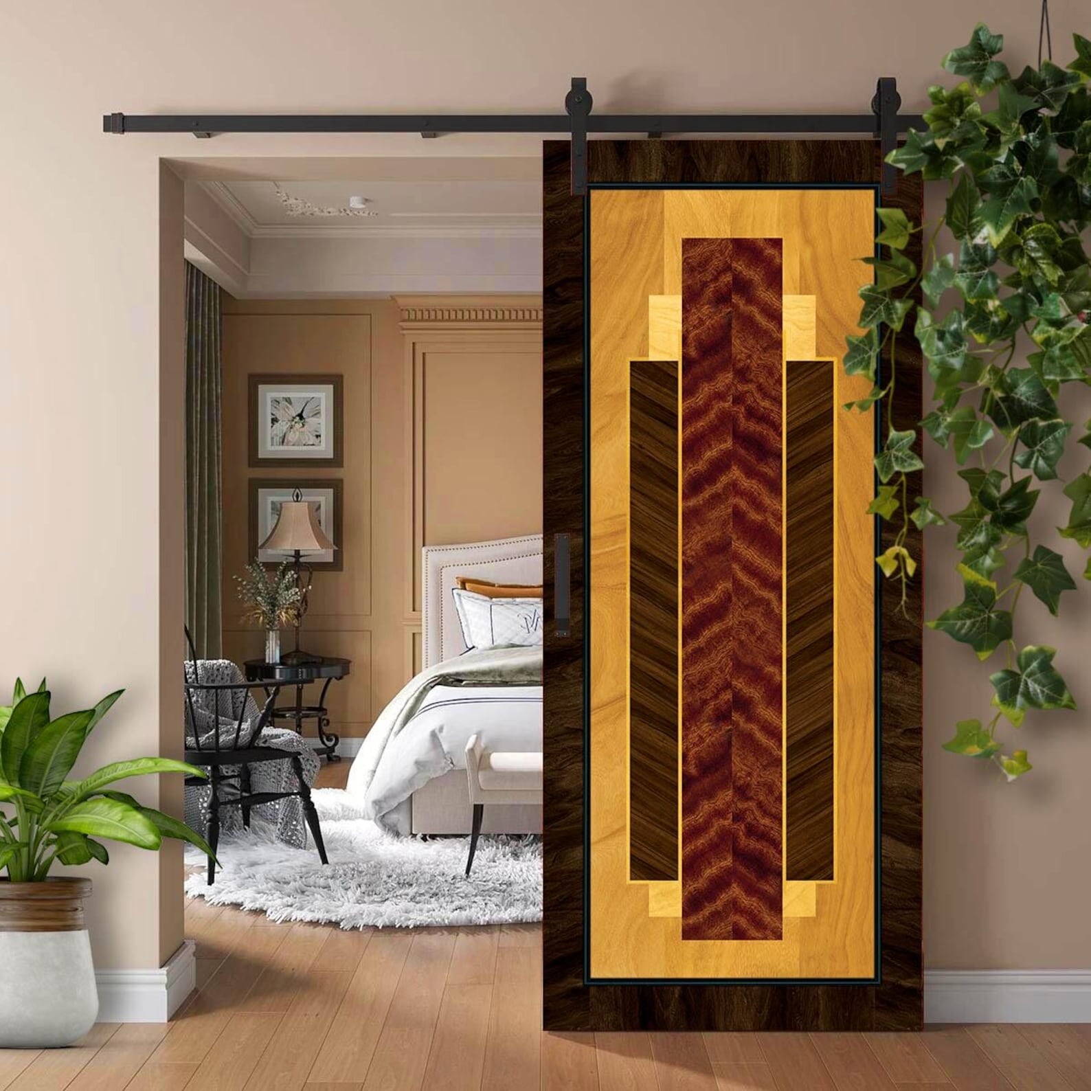 Art Deco Door Mural, Laminated Sticker Wrap, Peel'n'Stick. Single Piece