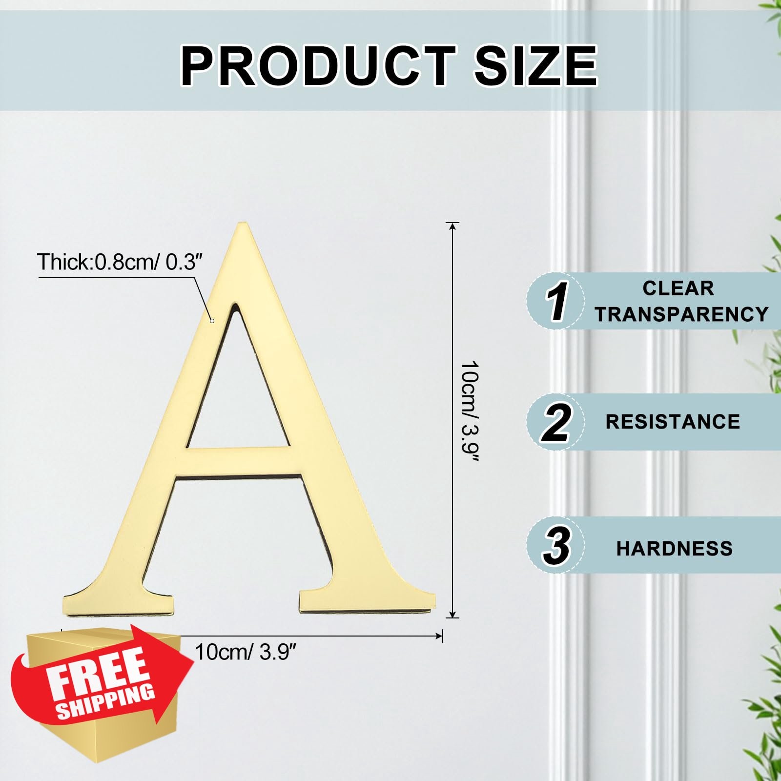 uxcell Letter A 4" Acrylic Mirror Wall Sticker Self-Adhesive Decor