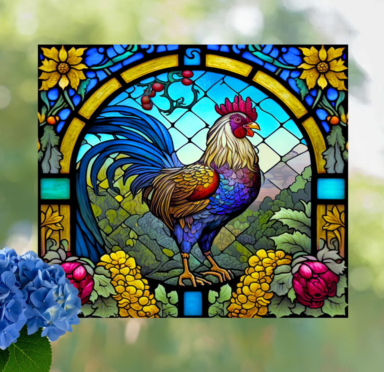 Rooster Faux Stained-Glass WINDOW CLING Size 9" Repositionable Vinyl