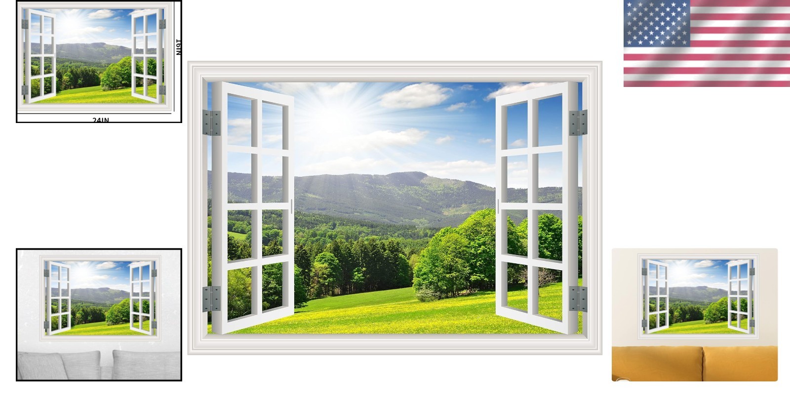 Faux Window Wall Mural – Landscape Stick and Peel Decor, 16×24 for Bright Spaces