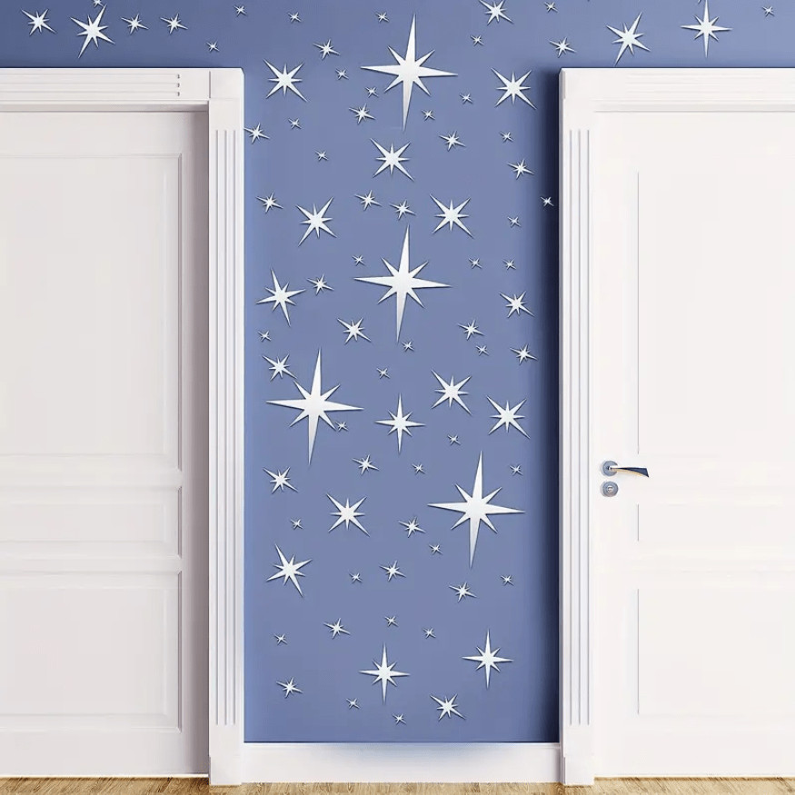 82Pcs /set Star Cross Acrylic Mirror Wall Stickers Self Adhesive Home Decor