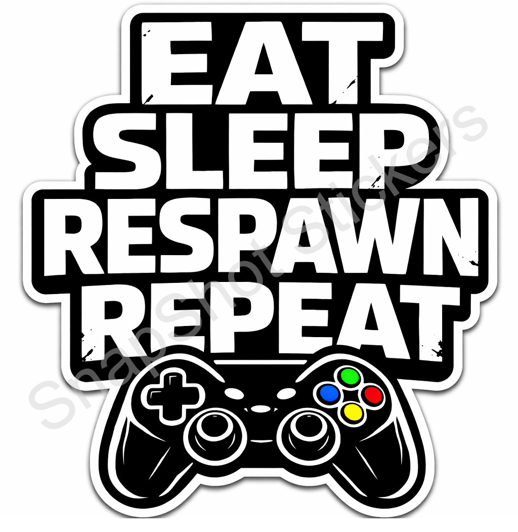 Funny Gamer Meme Sticker Eat Sleep Respawn Repeat Gaming Decal Laptop PC Console