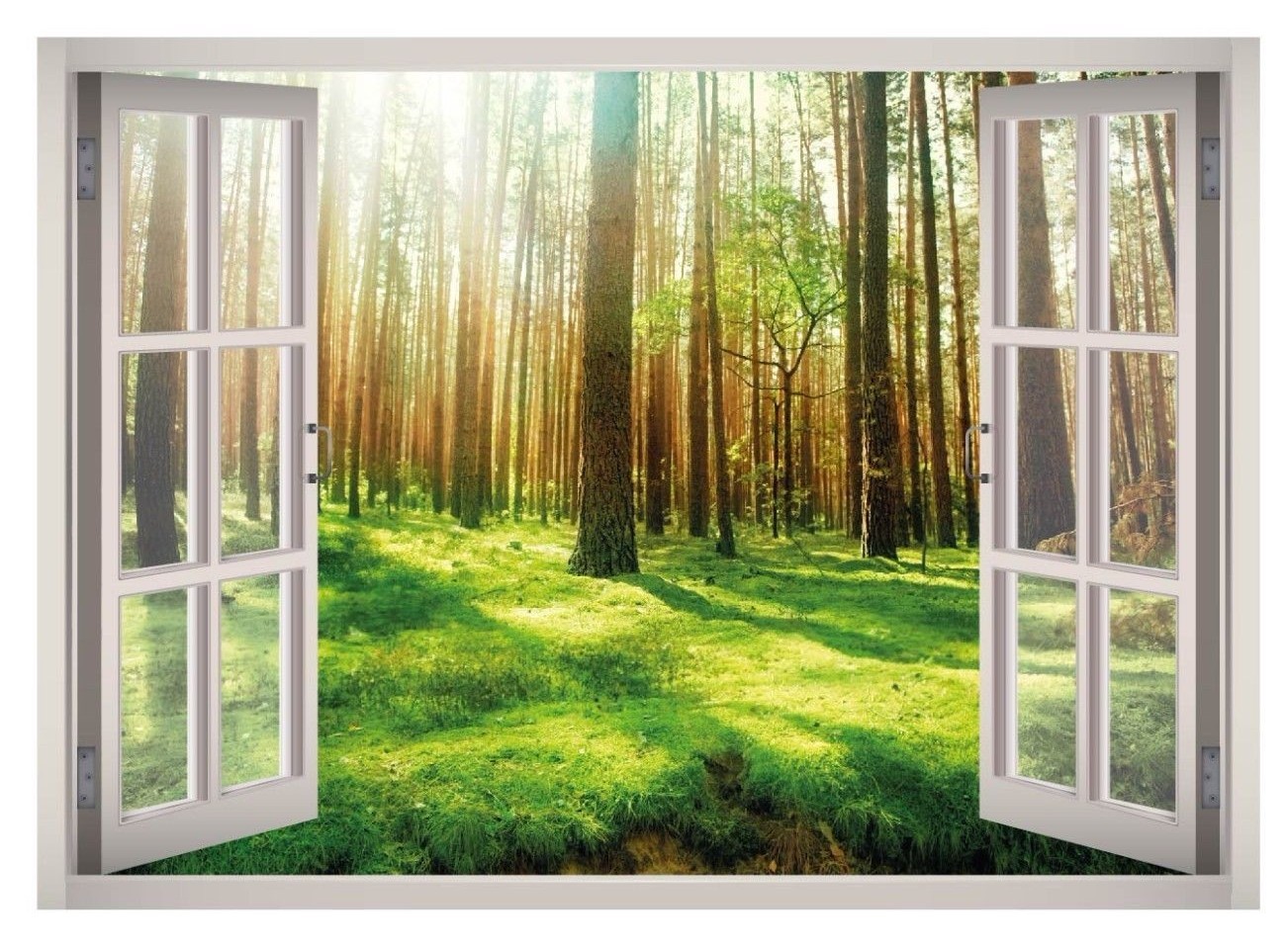 Calm Forest View Window 3D Wall Decal Art Mural Home Decor Canvas Vinyl W06