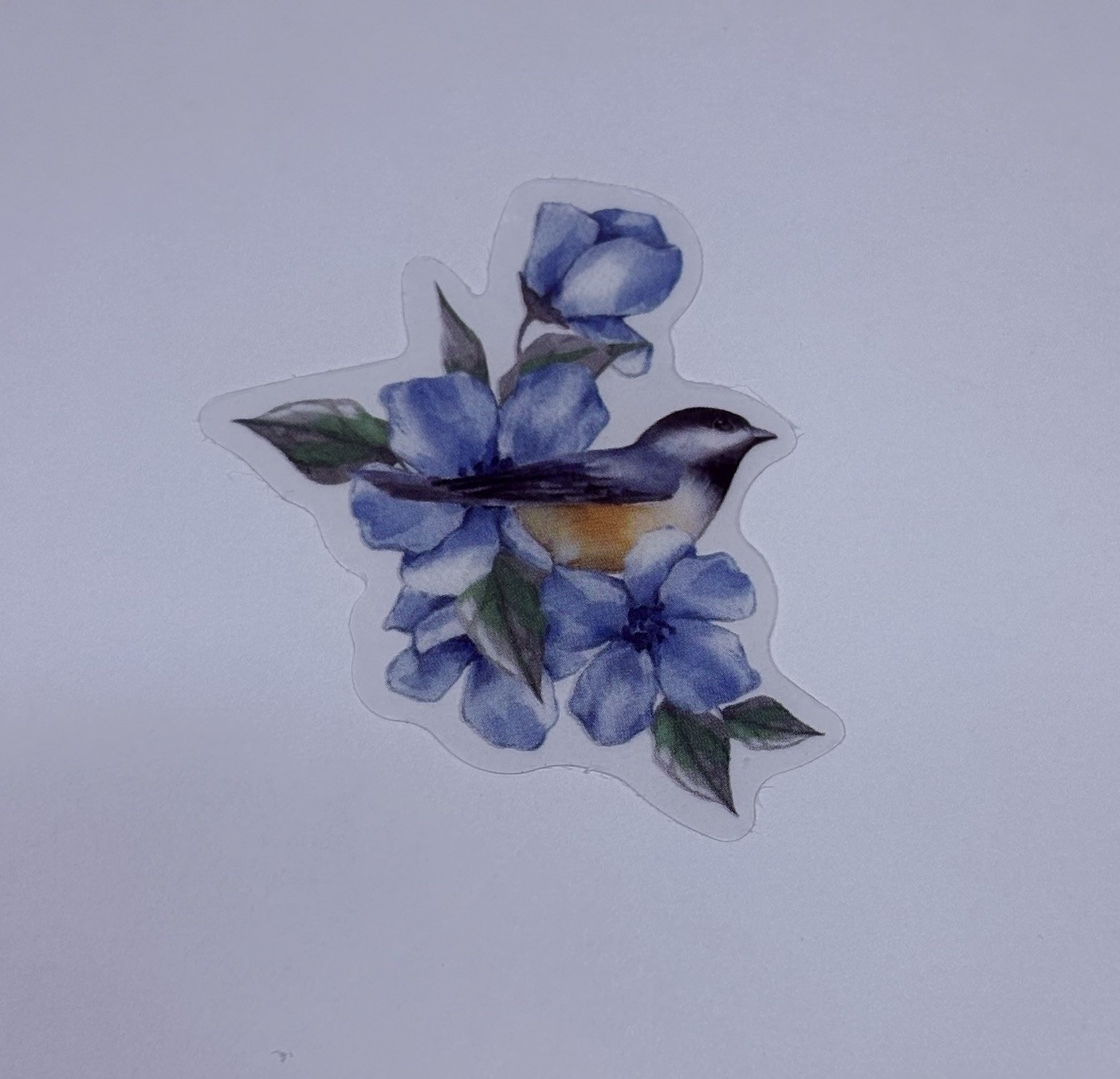 Titmouse Bird On Flower Sticker Animal Art Transparent Journal Decal VinylTc6