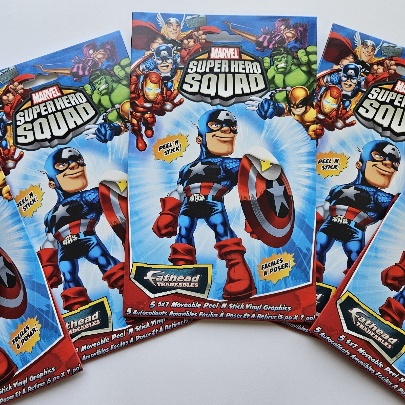 NEW Lot Of 5 Marvel Super Hero Squad Fathead Peel N Stick Vinyl Graphics 5×7 Cap