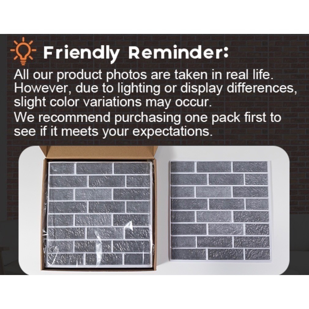 10 Pack Gray 3D Faux Brick Wall Panels Peel & Stick Waterproof Foam Tiles 9.7sf