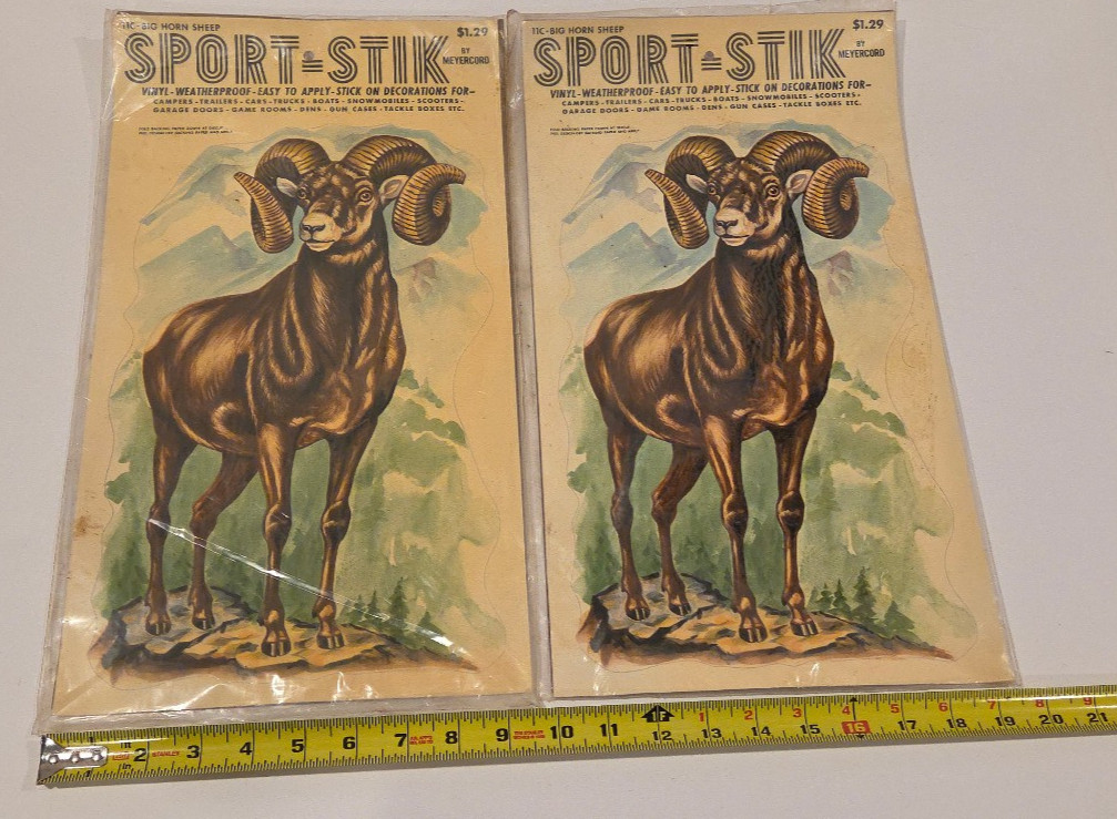 2- Vintage Meyercord SPORT STIK Vinyl Decals Weatherproof 11-CBig Horn Sheep