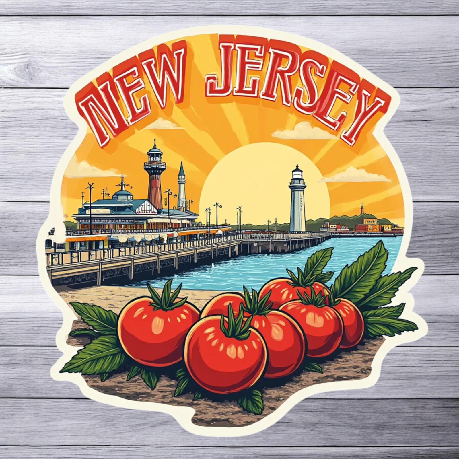 New Jersey tomatoes boardwalk sticker vinyl decal lighthouse coastal design