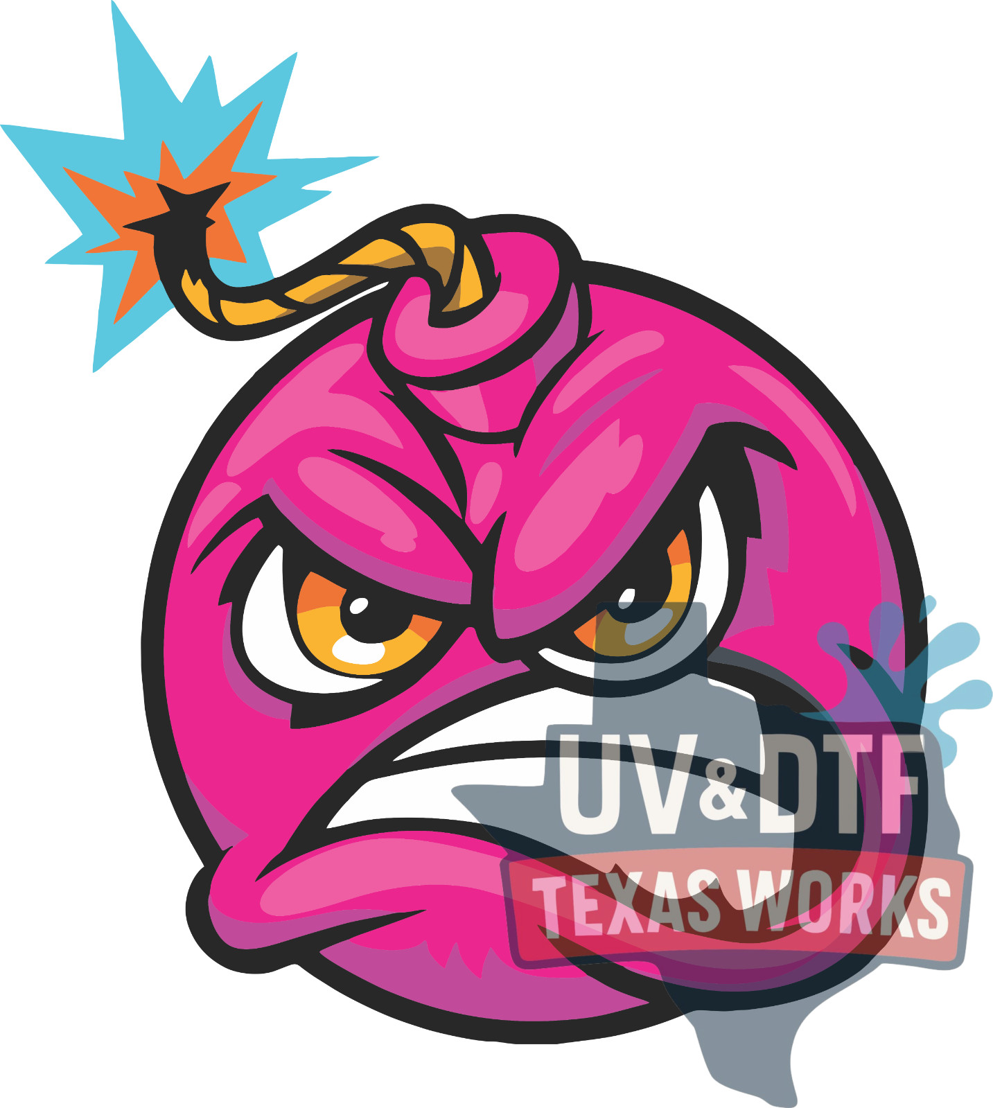 Pink Custom UV DTF Ignited Angry Bomb Decal