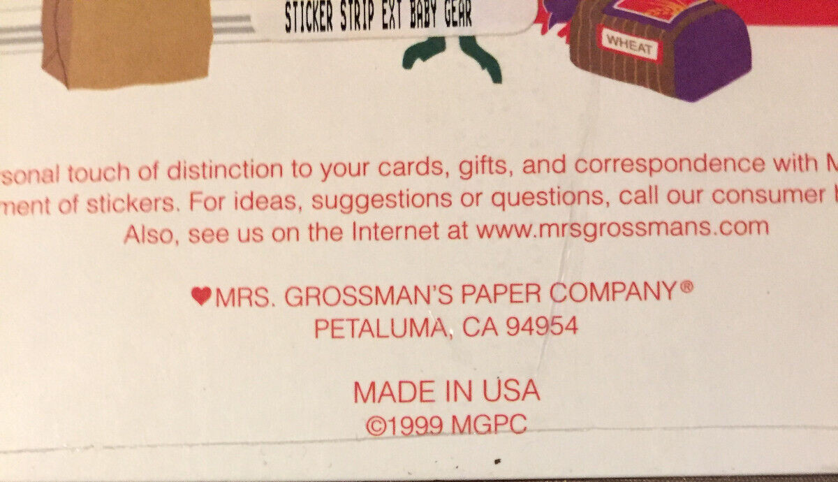 MRS. GROSSMAN'S STICKERS BABY 2 SHEETS 1999