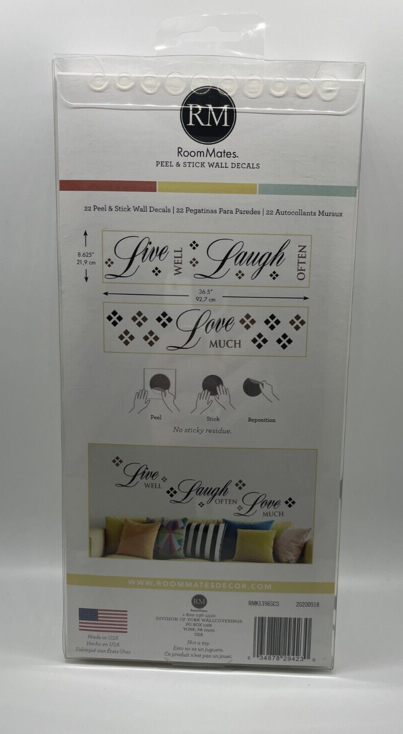 2 Pack Room Mates Prim Live Well Laugh Often Love Much Peel Stick Wall Decals