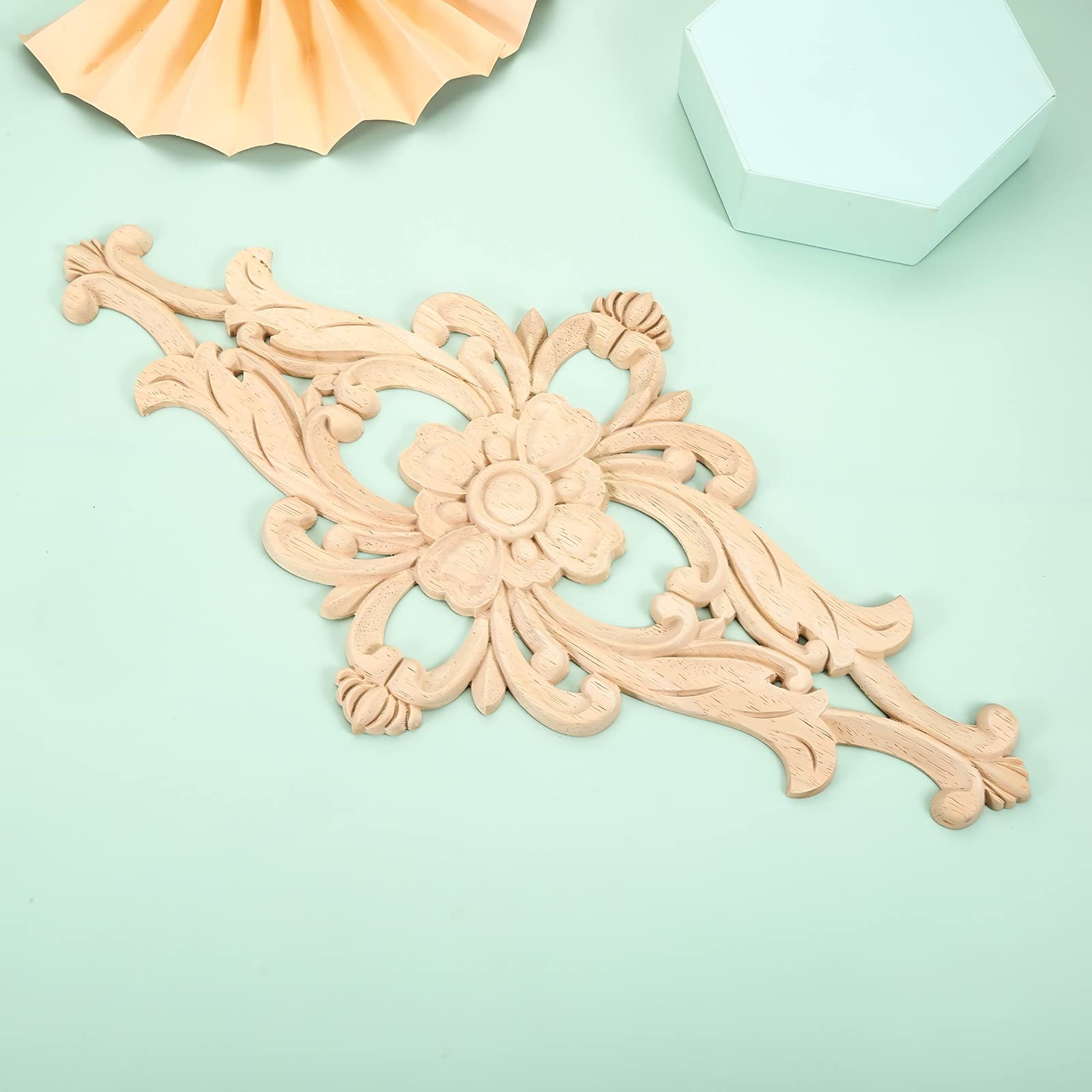 Wood Carved Appliques Furniture Decorative Onlays, 1Pc Unpainted DIY Center C…