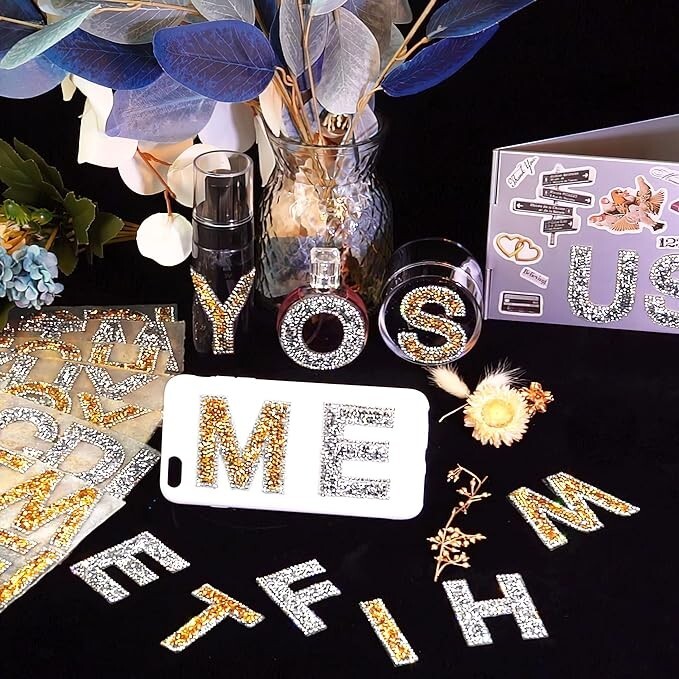 2.24" Gold White Rhinestone Letter Number Sticker Phone Laptop Hat Pack of 34