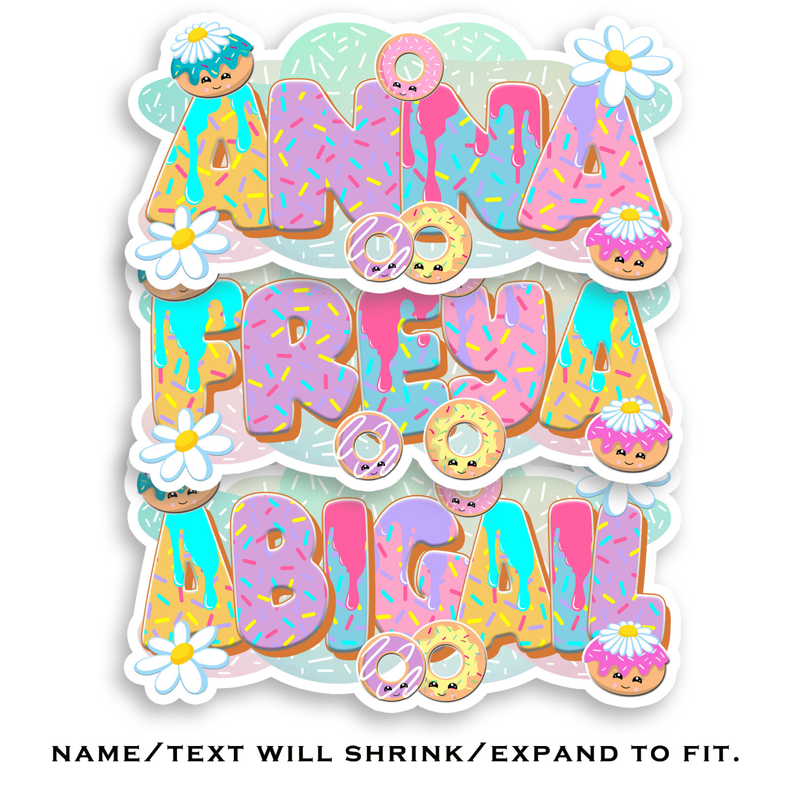 Custom Name Stickers • Waterproof Vinyl • Cute Donut Design • Sweet Lovers Gift