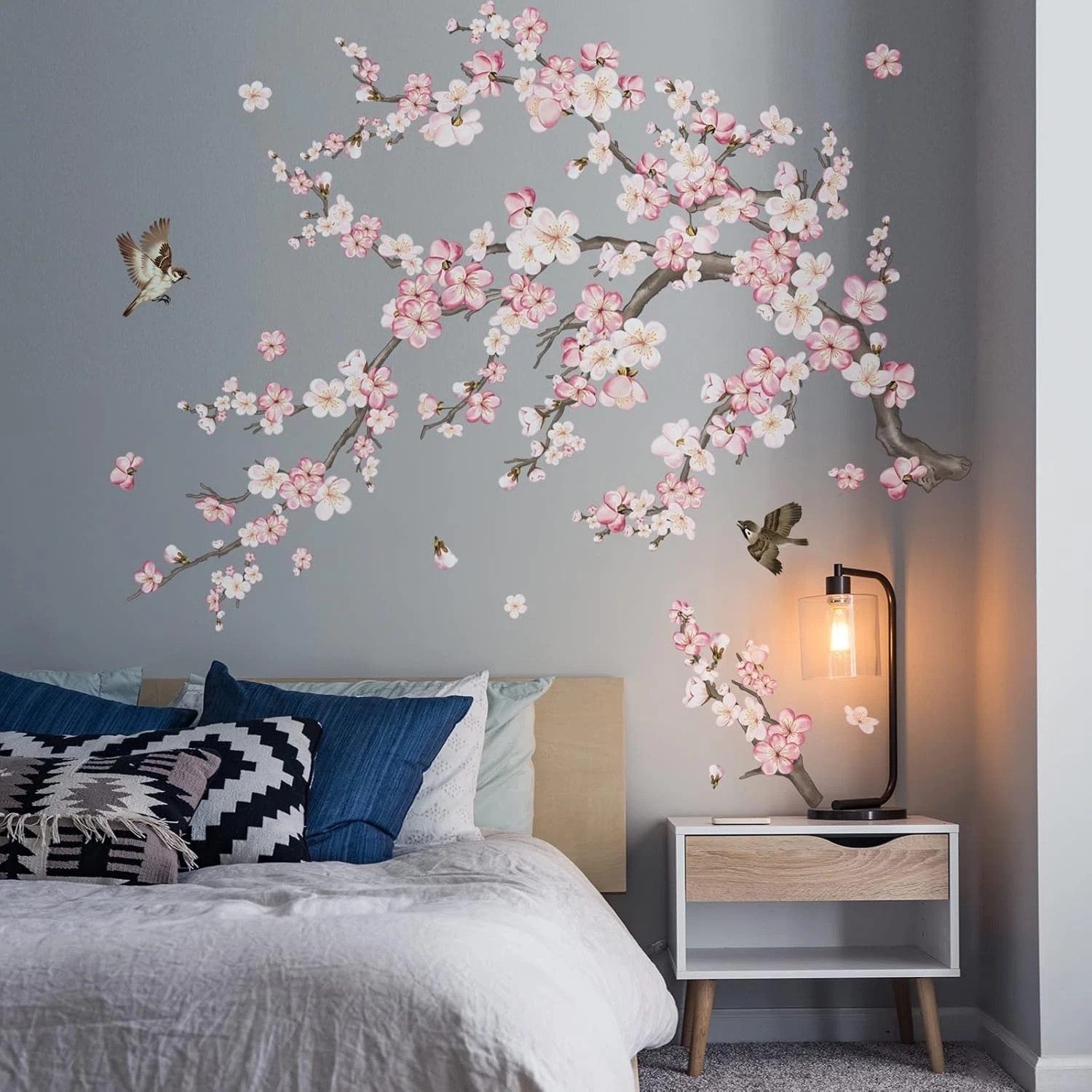 Art Deco Cherry Blossom Wall Decals – Waterproof Floral Stickers for Kids