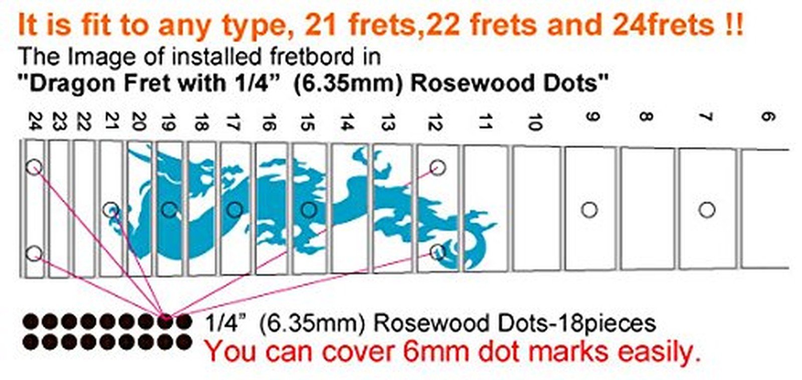 Fretboard Markers Inlay Stickers Decals for Guitars – Dragon – Whire Pearl