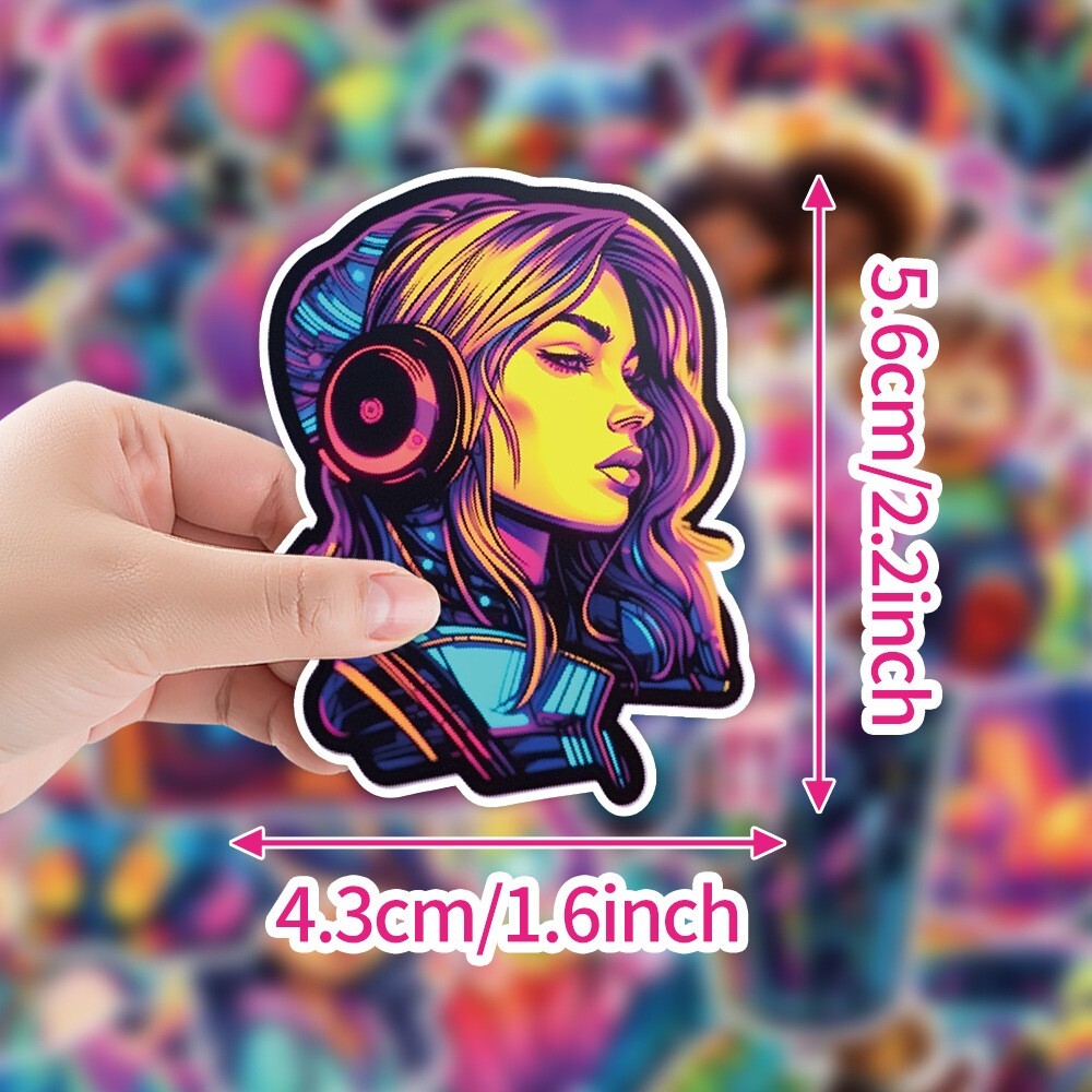 50 Pcs Stickers Variety Neon Style Skateboard Luggage Phone Car Helmet Decal