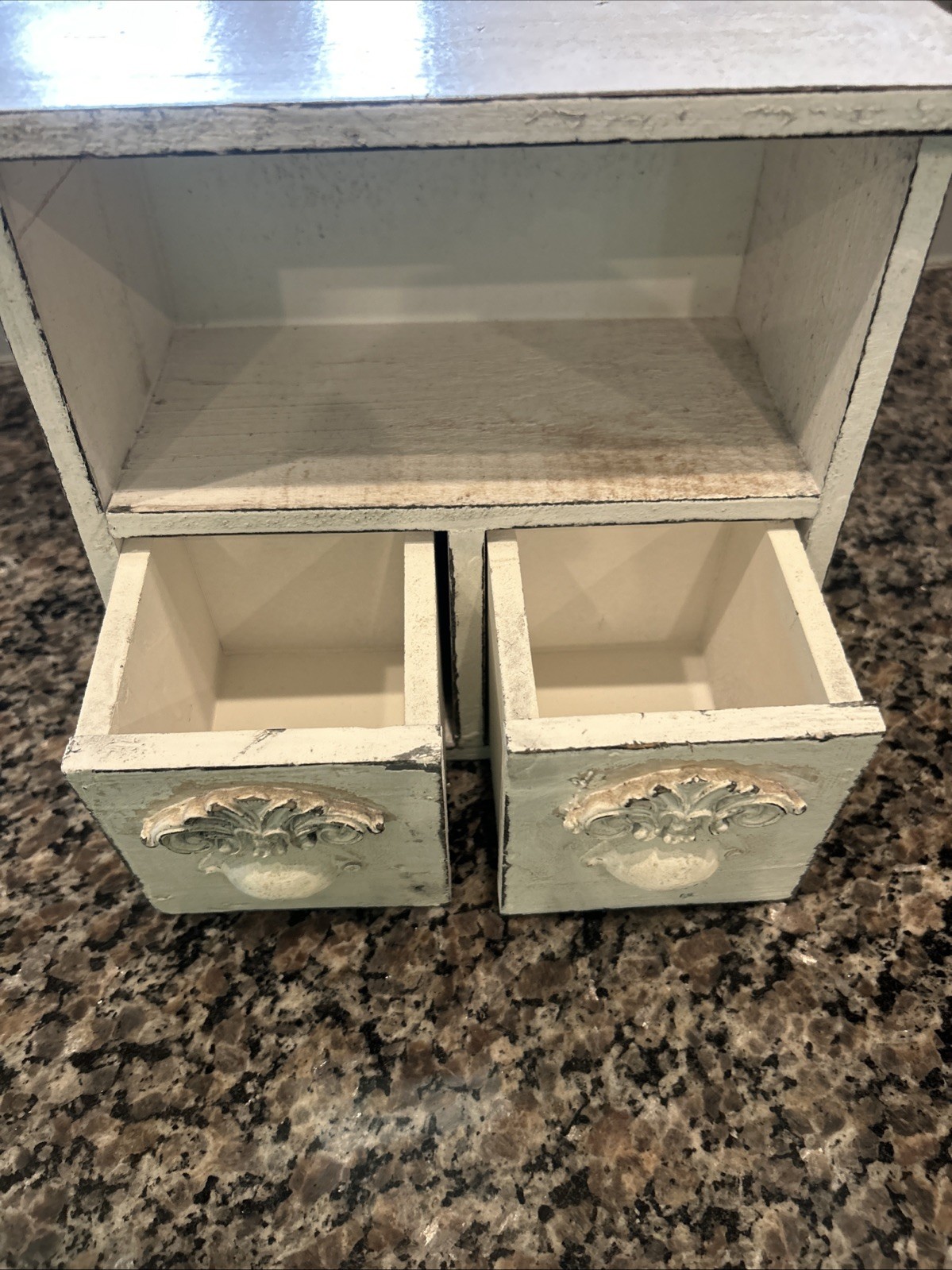 Home Decor ATCM 93120 Wood Box With 2 Drawers 9x9x5