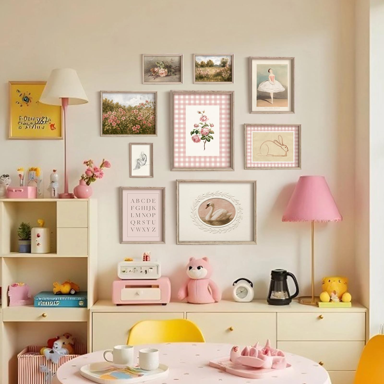 Vodefoad Pink Nursery Wall Art Set Retro Baby Girl Nursery Wall Decor Cute Ki…