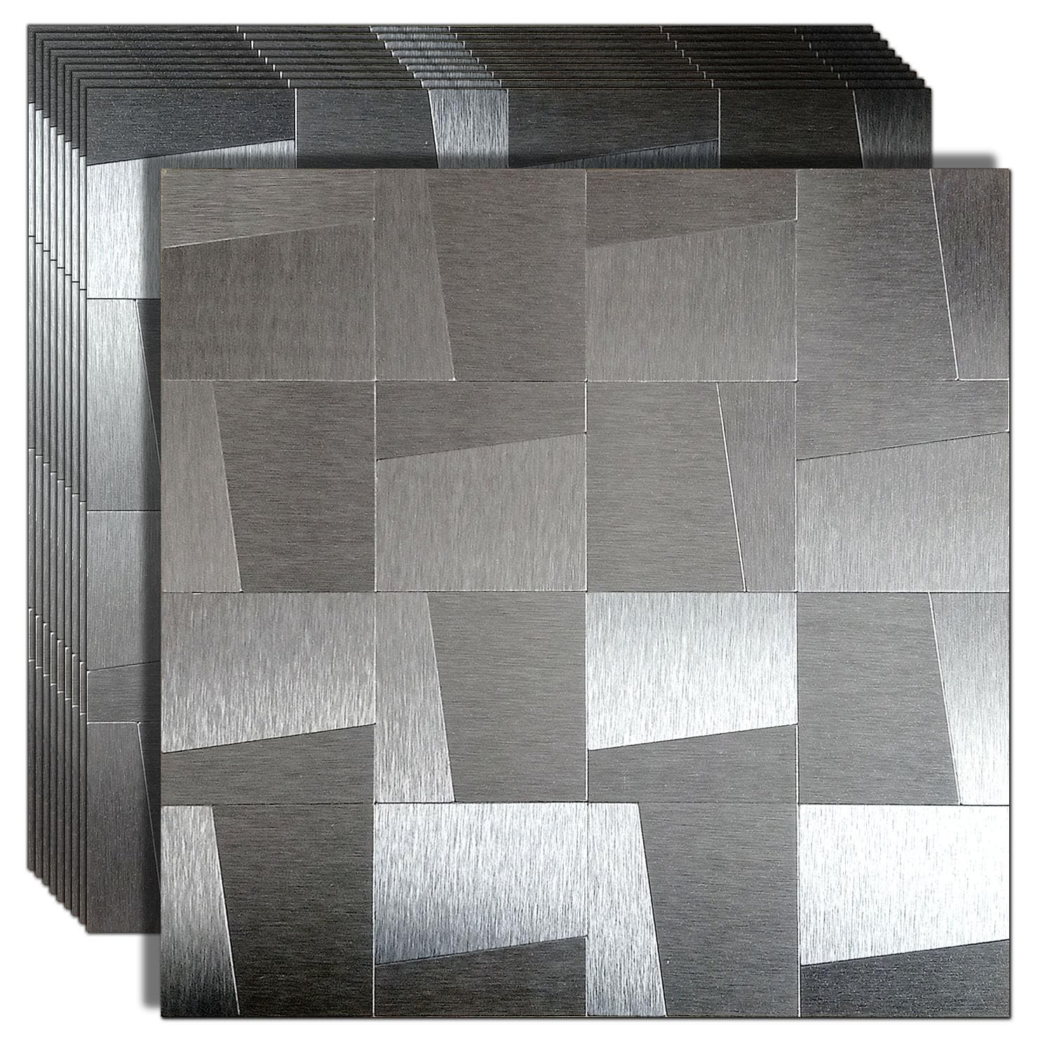 10-Sheet Peel and Stick Metal Backsplash Tiles, Self Adhesive Brushed Aluminu…