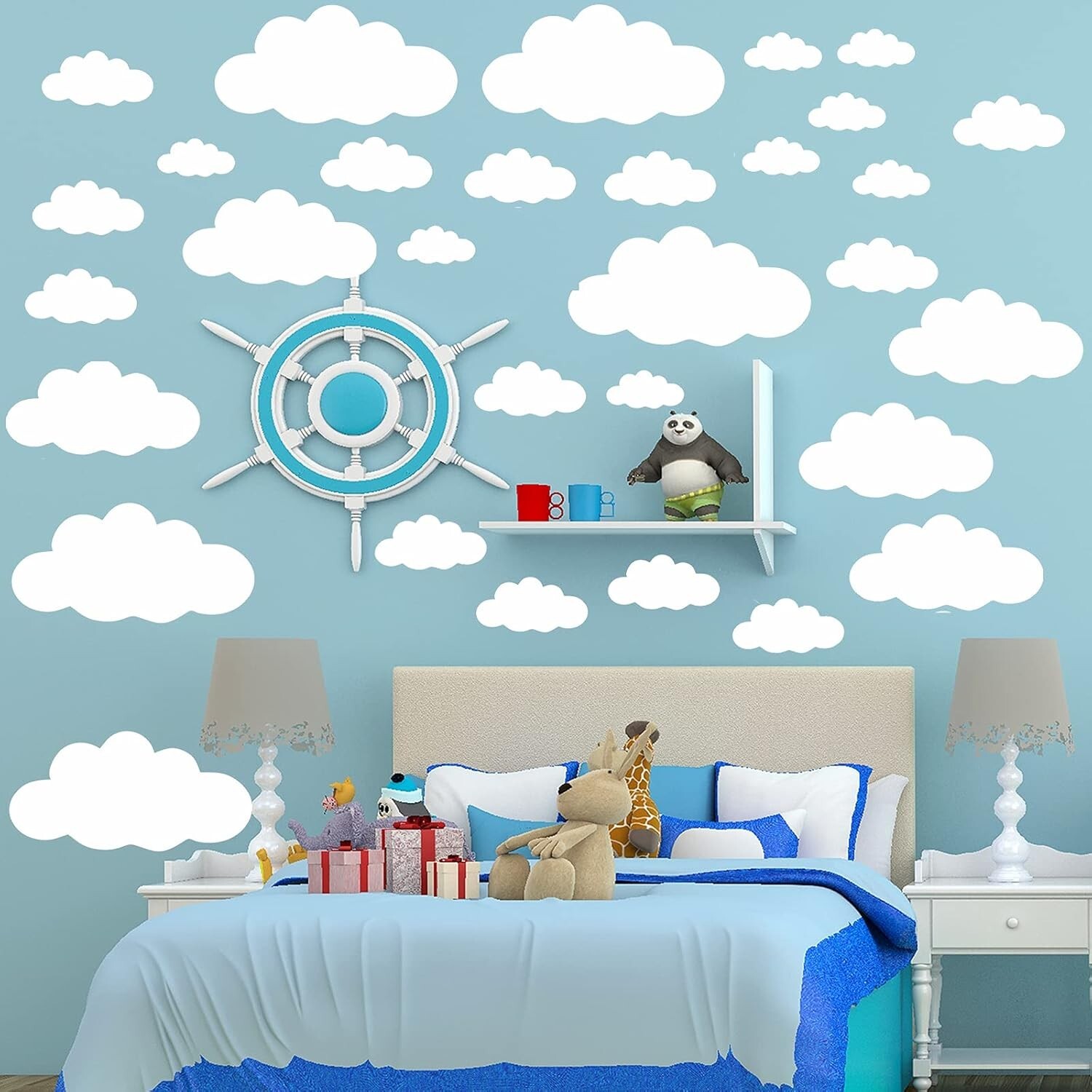 31 PCS Large Cloud Wall Decals Vinyl Sticker Self Adhesive Wallpaper For Bedroom